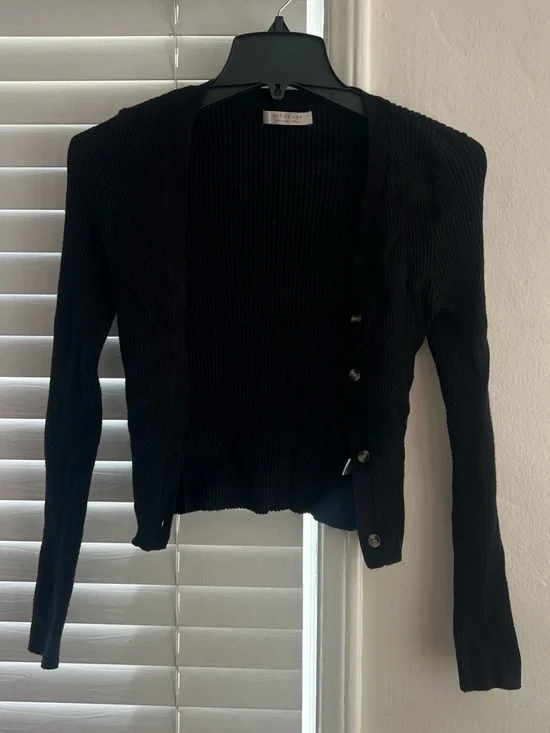 Black Ribbed Button Up Cardigan - Picture 2 of 2